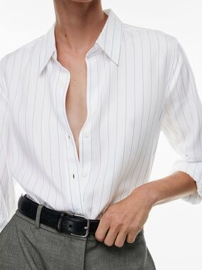 Babaton White Pinstripe Lyocell Blouse